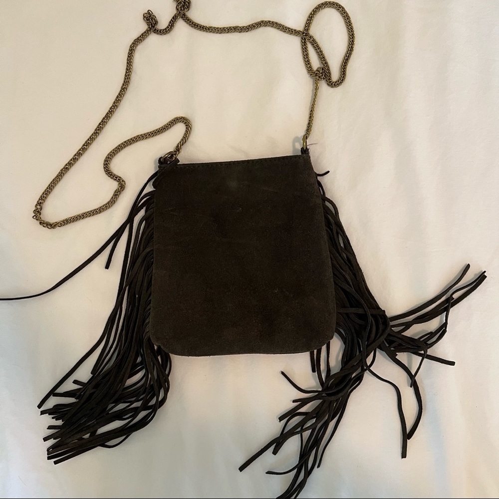 Urban Outfitters charcoal fringe suede purse